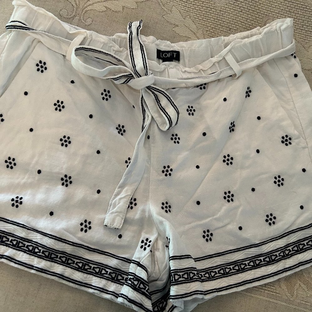 LOFT white with navy embroidery beach shorts